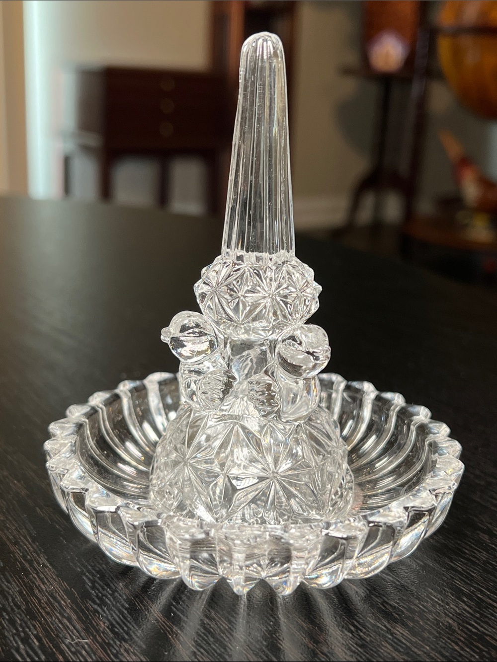 VTG German Hofbauer Cut Crystal Ring Holder 3 Birds Byrdes Jewelry Dish Catchall